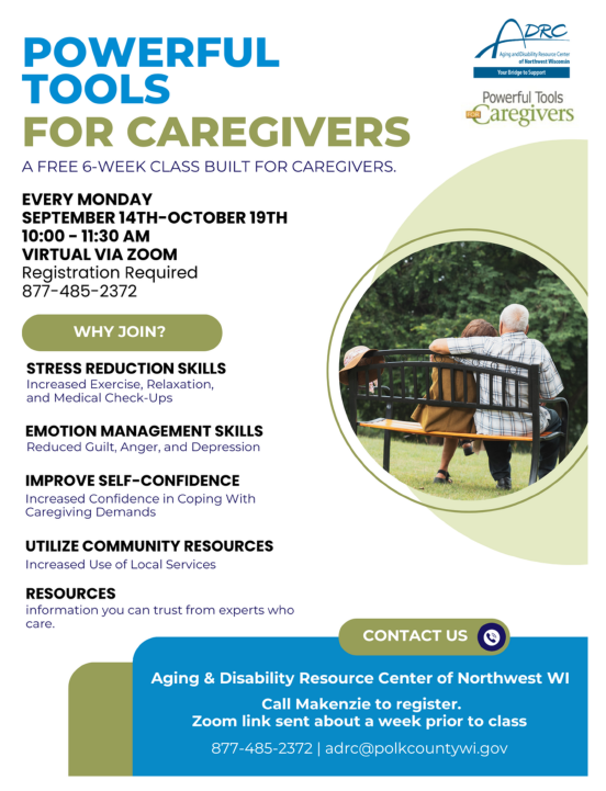 A flyer for Powerful Tools for Caregivers .